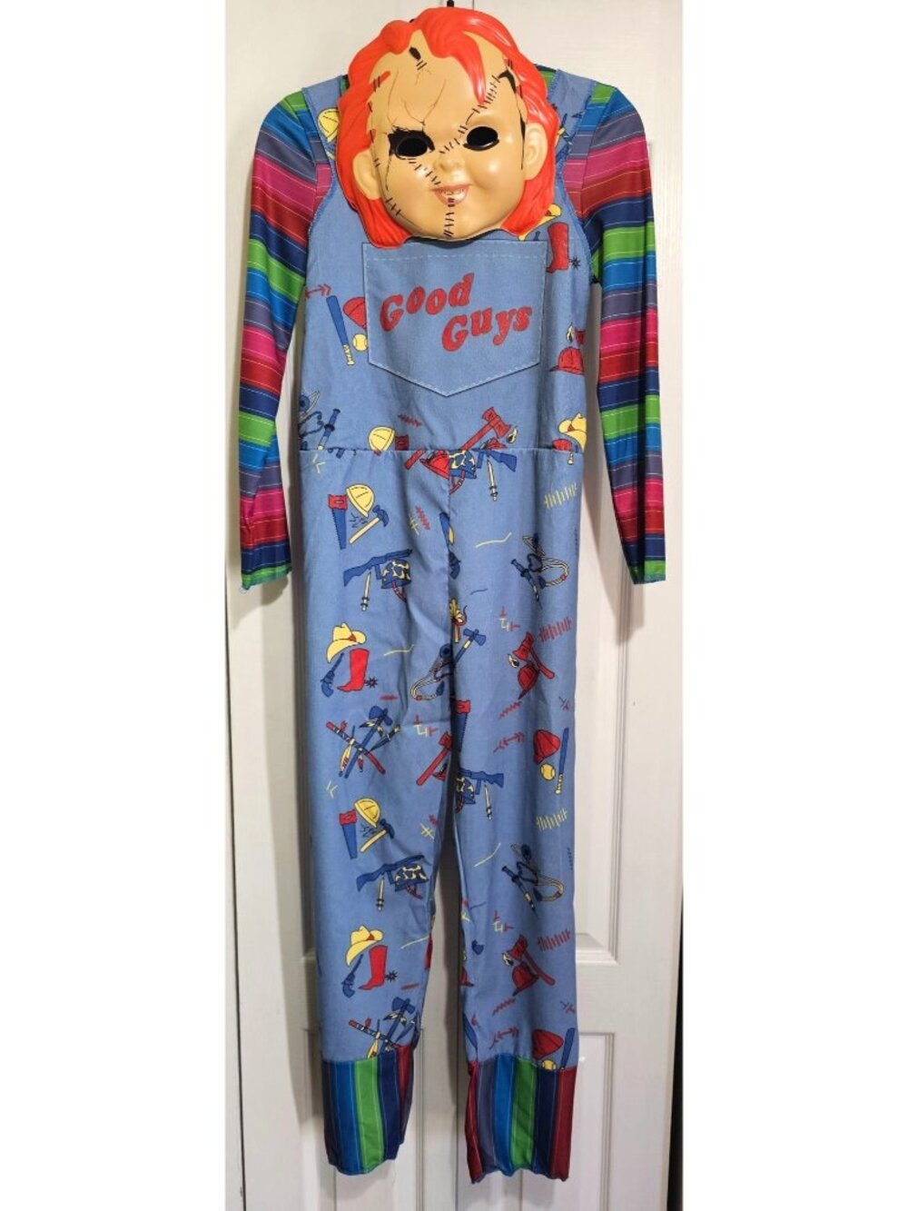 Chucky Costume Kids 7-8 Child's Play Good Guys Jumpsuit Mask Halloween Horror